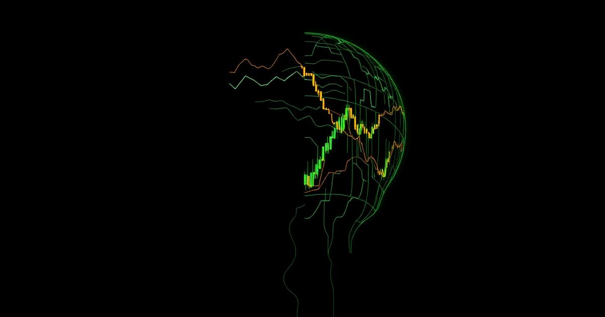 Trading Psychologie Illustration mit Kopfsilhouette aus Chartlinien