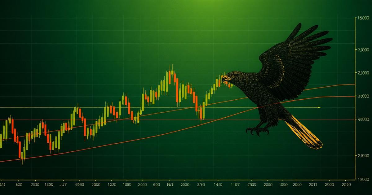 Technische Analyse Chart mit Trendlinien und Kerzen in Grün und Gold